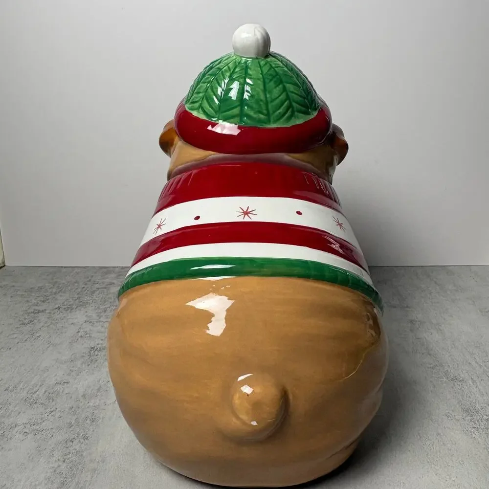 Sleigh Bell Bistro Holiday Hand-Painted Bulldog Ceramic Cookie Jar